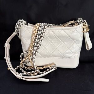 CHANEL Patent Goatskin Quilted Medium Gabrielle Hobo White